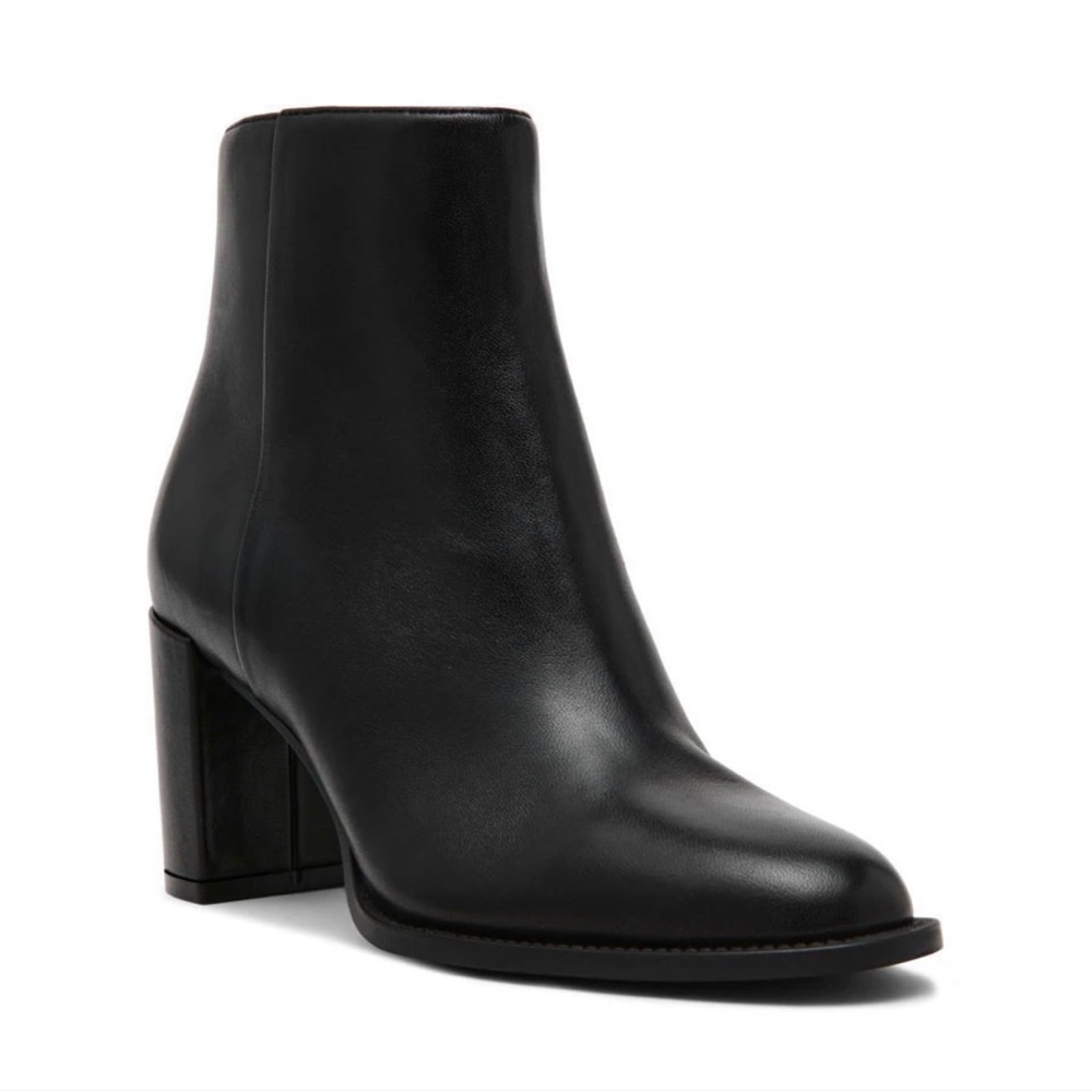 Women’s Black Leather Block Heel Ankle Boot